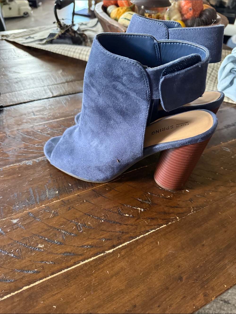 Call It Spring Navy Suede Peep-Toe Block Heel Booties